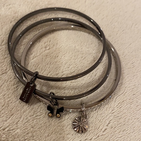 Coach Gun Metal & Crystal Bangle Bracelet Set - Picture 4 of 10